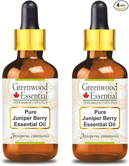 Greenwood Essential Pure Juniper Berry Essential Oil (Juniperus communis) with Glass Dropper Steam Distilled (Pack of Two) 100ml X 2 (6.76 oz)