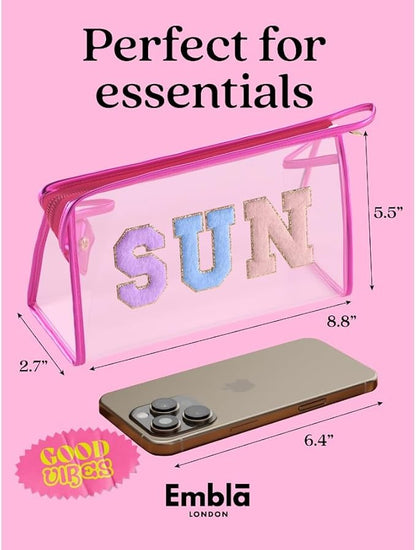 Embla Makeup and Lotion Bag - Waterproof Makeup and Sunscreen Pouch for Travel, Beach, Pool - Clear Zipper Pouch for Sunscreen and Cosmetics Storage, Durable Make Up Organizer for Beach Bag Essentials