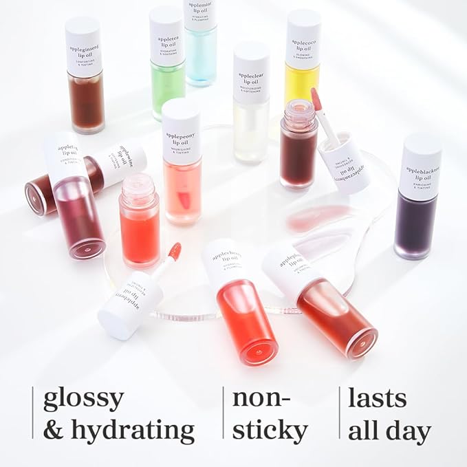 NOONI Korean Lip Oil - Applepeony | Long-Lasting, Moisturizing, Plumping, Revitalizing for Dry Lips, Waterproof, No Peel Off, Hydrating, Nourishing Crystal Clear, Stocking Stuffers 0.12 FL Oz