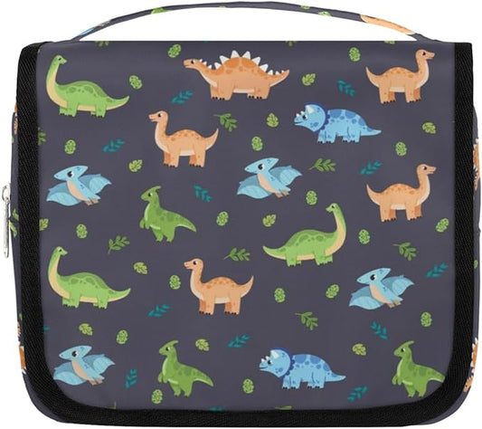 Cute Dinosaur Hanging Travel Toiletry Kit Bag with Hook for Men and Boys, Cartoon Dino Makeup Case Waterproof Cosmetic Bag Storage Bag Organizer for Accessories Toiletries