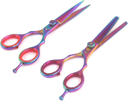 G.S Professional Titanium Barber Scissor Razors Edge Hair Cutting 5 Pcs Set 5.5" Barber Shears W/5.5" Texturizing/Thinning Shears Made of Japanese Stainless Steel with Black Leather Case