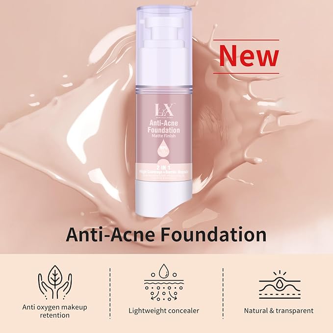 Acne-serum Foundation with Salicylic Acid & Vitamin E, Sensitive Skin Foundation Vegan & Non-Comedogenic for Acne Prone Skin Care, 405 Deep