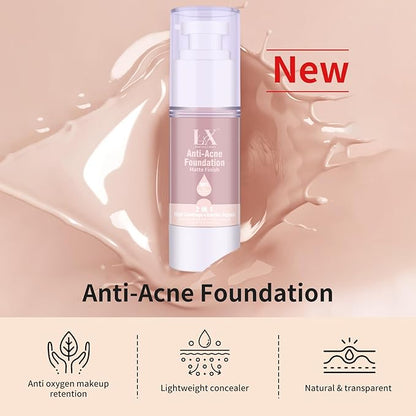 Acne-serum Foundation with Salicylic Acid & Vitamin E, Sensitive Skin Foundation Vegan & Non-Comedogenic for Acne Prone Skin Care, 405 Deep