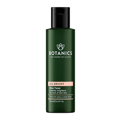 Botanics All Bright Glow Toner for Face - Enriched with Hibiscus AHA Exfoliant & Soap Bark - Non-Drying & Brightening - Vegan and Cruelty-Free Face Toner for Women & Men (8.4 Fl Oz)
