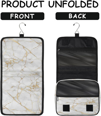 Travel Toiletry Bag for Women & Men Abstract Rose Gold Marble Hanging Cosmetic Organizer Portable Waterproof Makeup Case Make Up Bag with Compartments Travel Essentials for Bathroom Shower