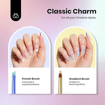 Beetles Nail Art Brushes Set for Gel Polish 8 Pcs - Nail Art Design Pen Fingernail Painting Dotting Tool, Liner Gradient Clean Up Brush DIY with Palette Rainbow Pastel Pen Set Manicure Kit