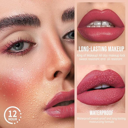 Matte Lip Stain – High Pigment Non-Transfer Matte Liquid Lipstick, Long-Lasting Waterproof Smudge-Proof Lip Color, Lightweight Comfortable Velvet Finish Lip Tint 02#（5PCS）