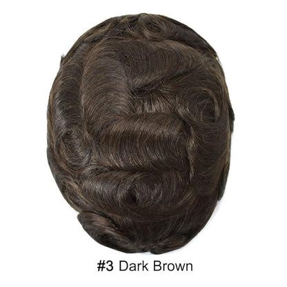 Toupee for Men French Lace Center Human Hair Replacement Systems Transparent Lace Center Hair Piece Mens Toupee Hair Units for Man V-Looped Front Male Hair Prosthesis 6"X9" 3# DARK BROWN