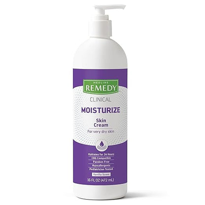Medline Remedy Clinical Skin Cream, Vanilla Scent (16 fl oz), Moisturizing Face and Body Cream for All Ages, Paraben & Sulfate Free, Quick Absorbent Formula, Hypoallergenic Skin Moisturizer