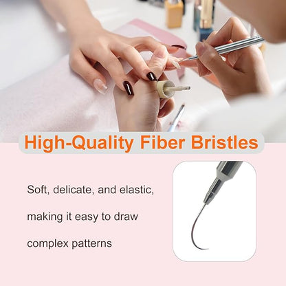 MYR 6Pcs Nail Art Liner Brushes and 2Pcs Nano Nail Files, Metal Nail Art Brushes, Nail Art Pens, Nail Art Tools, suitable for Long Lines, Thin Details, Fine Drawing Sizes 6/9/12/15/18/25mm