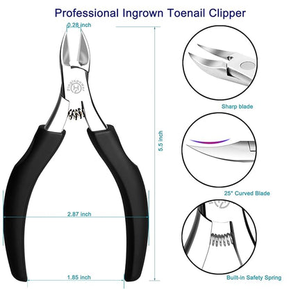 Toenail Clippers for Seniors & Thick Nails, 8PCS Professional Heavy Duty Ingrown Toenail Removal Kit with Pedicure Tools, Sharp Blade, Long Handle & Storage Case