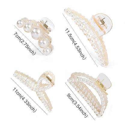 Mehayi 4 PCS Large Pearl Hair Claw Clips for Women Girls, Hair Barrette Clamps for Thick Thin Hair, Fashion Hair Accessories Headwear Styling Tools for Party Wedding