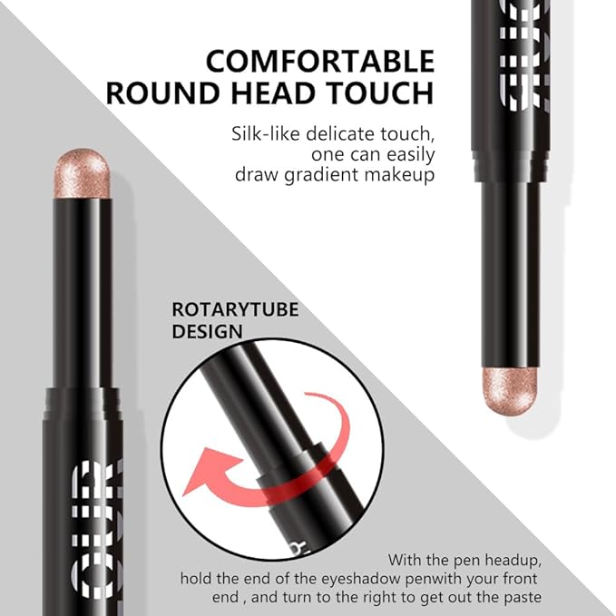 Champagne Shimmer Cream Eye Shadow Stick Makeup for Women, Champagne Shimmer Matte Eye Shadow Brightener Stick for Eyes, Waterproof Eyeshadow Pencil Applicator Blendable for Eye Highlight 04