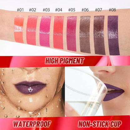Dark Purple Lip Stain Peel off Lip Oil Dual Ended Combo Set, 2 in 1 Lips Liner Stain Oil Peel off Long Lasting Waterproof, High Pigmented Flawless Lips Tint Stick Not Faded Vegan & Cruelty-free 08#