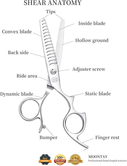 Moontay 6.0" Hair Cutting Shears with Large Finger Holes, Professional Barber Stylist Texturizing Shears, Salon Hair Cutting Scissors, 440C Japanese Stainless Steel, Silver