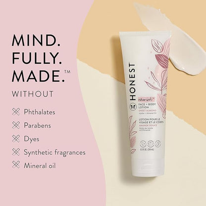 The Honest Company Hydrating Face and Body Lotion Fast Absorbing Naturally Derived Hypoallergenic Sweet Almond Nourish 8.5 fl oz