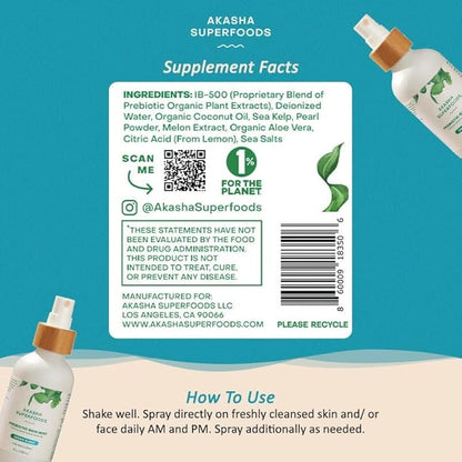 Akasha Prebiotic Skin Mist 3.4oz I Organic Facial Mist, Sea Kelp Extract, Face Spray for Naturally Restoring the Skins Microbiome, Dewy, Help Acne, Psoriasis & Sunburn*, Anti Aging Skin Care Products