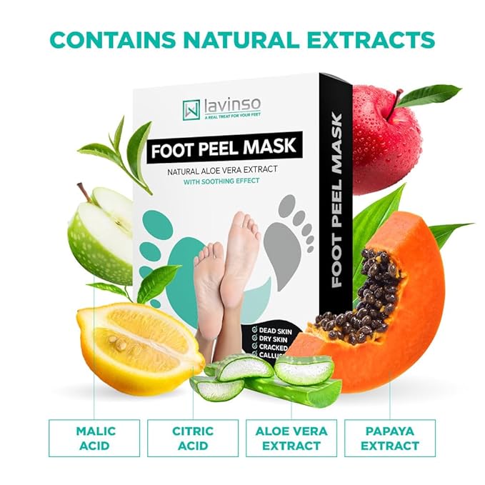 Lavinso Foot Peel Mask for Dry Cracked Feet – 3 Pack Peeling Mask Removes Dead Skin and Calluses - Exfoliating for Soft Baby Feet, Original Scent