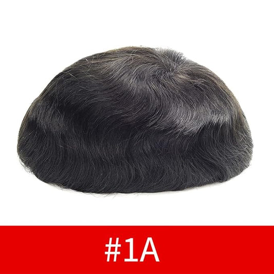 Lordhair Toupee for Men European human hair Full French Lace Hairpieces，Base Size 8x10 inch Hair Replacement System for Men Natural Hairline Human Hair Wig #1A Black