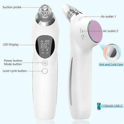 Blackhead Remover Vacuum Face Suction Pore Cleaner with Hot&Cold Compress Positive&Negative Ion Massage Nose Whitehead Remover Pimple Sucker with 5 Probes Pore Extractor Tool… (White)