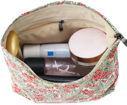 Cotton Printed Makeup Bag - Large Capacity Travel Cosmetic Pouch & Toiletry Organizer with Zipper, Perfect for Daily Use, Makeup Storage, or Gift Ideas
