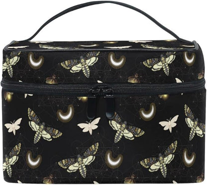 Goth Makeup Bag Black, Gothic Moth Butterfly Makeup Organizer Bags Toiletry Bag Box Travel Cosmetic Bag Make Up Train Case for Women Teen Girl Ladies