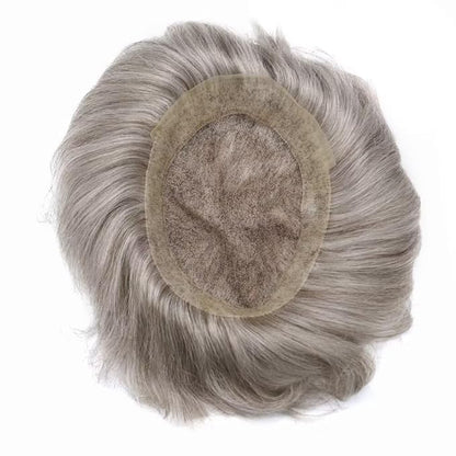 FACE MIRACLE Toupee for Men French Lace Hairpiece Human Hair Replacement System Skin PU Mens Toupee Hair Wigs for Man V-Looped Front Hair Prosthesis 6"X8" #60RY