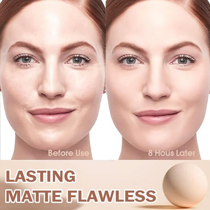 Oil Control Matte Perfection Face Powder Compact For Women, Matte Smooth Flawless Setting Powder Makeup, Polvo Compacto De Maquillaje, Waterproof Long Lasting, 0.35Oz (20 Ivory, 1)