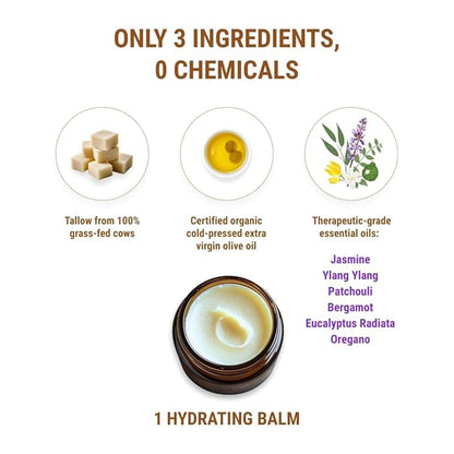 Vintage Tradition Beef Tallow All-Purpose Balm – Healing, Hydrating Jasmine Skin Care Salve – Replaces Body Lotion, Hand Cream & More – Made with Essential Oils, Olive Oil & Grass-Fed Tallow – 2 fl oz