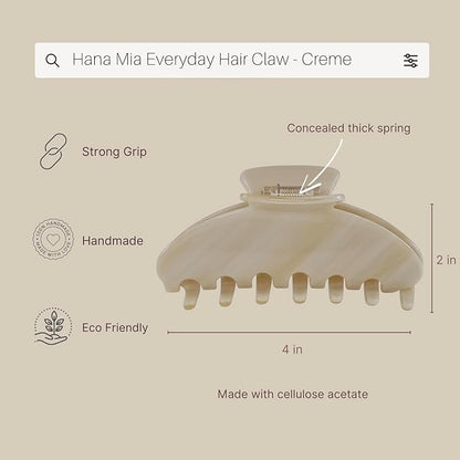 Premium Durable Acetate Hair Claws - Large 4 Inch No-Slip Claws for Thick Hair | 1 Piece (Creme)