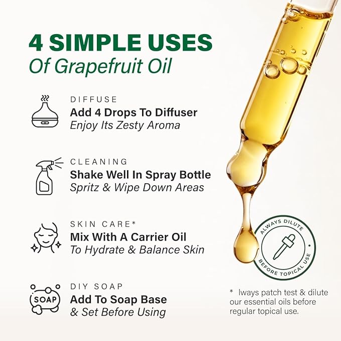 KUKKA Grapefruit Essential Oils - 4 Fl Oz - for Hair, Skin, Diffuser, Aromatherapy & DIY Soap Making Scent