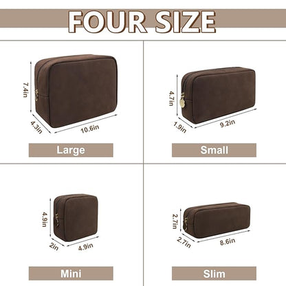 Small Makeup Pouch for Purse, Suede Travel Toiletry Storage Pouch Cute Preppy Cosmetic Bag for Women Girls, Waterproof Makeup Organizer Skincare Bag Purse with Zipper (Small-Coffee)