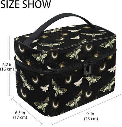Goth Makeup Bag Black, Gothic Moth Butterfly Makeup Organizer Bags Toiletry Bag Box Travel Cosmetic Bag Make Up Train Case for Women Teen Girl Ladies