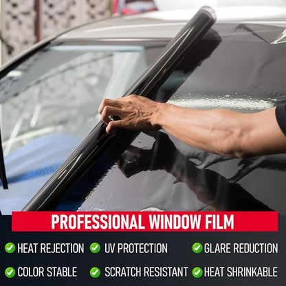 United Window Tint 24"In 100'Ft Nano Carbon 2Ply Charcoal 20% VLT - Clear Polyester Privacy Window Tint for Car, Home, Blocks UV/IR Rays, Reduce Heat & Glare- Adhesive Film - Lifetime Color Stability