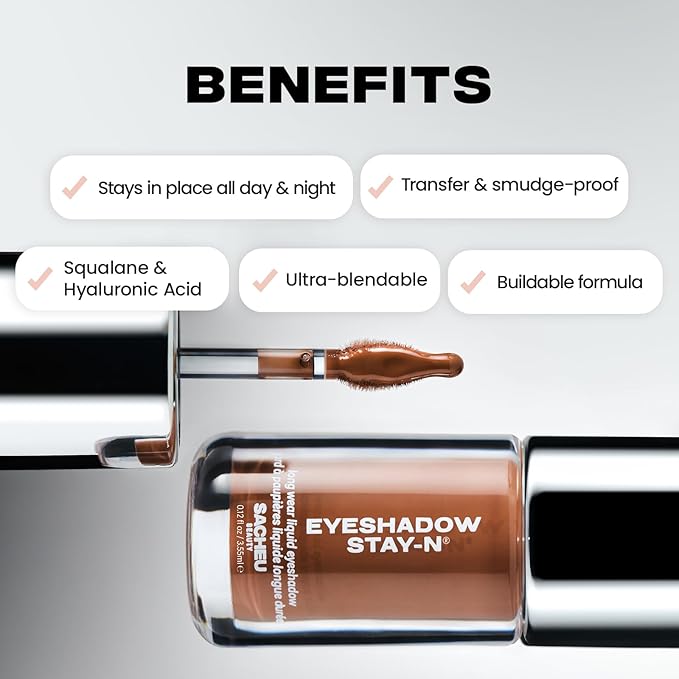Sacheu Liquid Eyeshadow STAY-N Longwear Eye Makeup — Buildable Highly Pigmented & Blendable Eye Shadow Cream in Matte & Shimmer Finishes, Sp-ICE