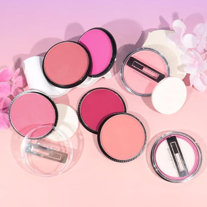 Natural Single Matte for Face Cheeks Blush with Makeup Powder Puff, Rose Pink Monochrome Blush Cream Powder Makeup Palette Blushes Long-lasting Color Blendable Foundation for Women Every Day 01