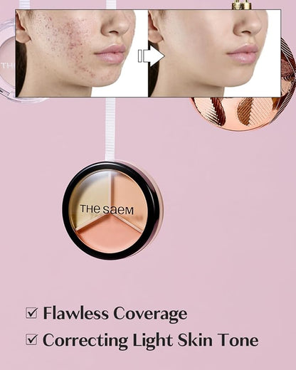 THESAEM Cover Perfection Triple Pot Concealer 03 Correct Up Beige - for Fair to Light Skin Tone - 3 Color Full Coverage Concealer - Covers Blemishes Spots, Dark Circles, Redness Skin