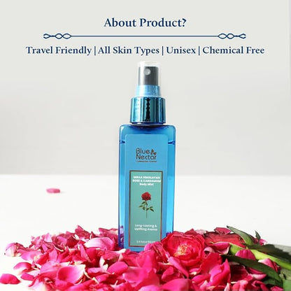 Blue Nectar Uplifting Body Mist with Himalyan Rose and Cardamom for long lasting freshness and aromatic body odor (3.4 Fl oz)