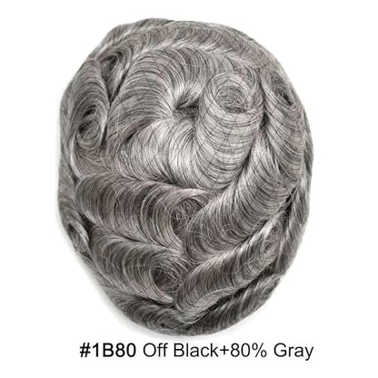 FACE MIRACLE Lace Front Mens Toupee Human Hair System Swiss Lace Center Toupee for Men Thin Skin PU Around Hair Replacement System V-Looped Mens Hair Wig Units 6"X8" #1B80 Off Black with 80% Gray