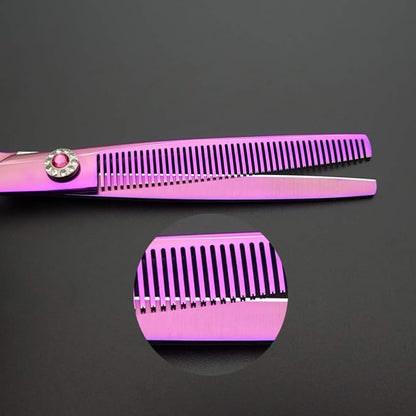 Professional Hair Cutting Scissors Set with Razor Comb Case,Hair cutting shears Hair Thinning shears with rose handle (7.0 inches)