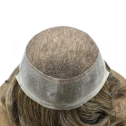 FACE MIRACLE French Lace Mens Toupee Human Hair System Thin Skin Toupee for Men Lace Center Hair Replacement System 8"X10" #540 5# MEDIUM LIGHT BROWN WITH 40% SYNTHETIC GREY