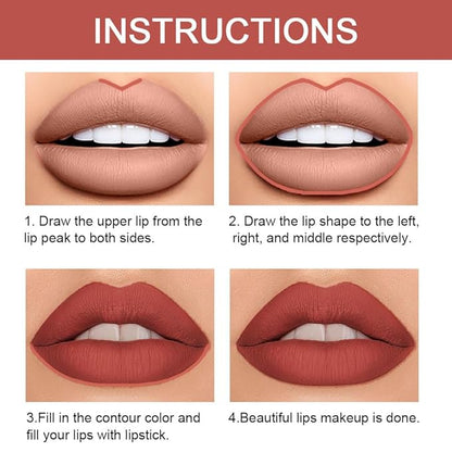 2-in-1 Light Brown Matte Lip Liner and Lipstick Set – Long Lasting 24H Waterproof Brown Lip Stain, Smudge Proof Lip Pencil Kit, Lip Makeup for Women and Girls, 10 Combo lapiz de labios