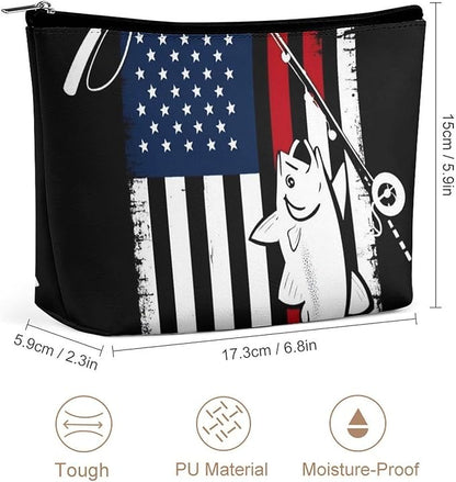 Fashion Zipper Cosmetic Case, Portable Makeup Case, Personality Toiletry Bag, Travel Cosmetic Toiletry Bag Bass Fish Fishing Lure American Flag