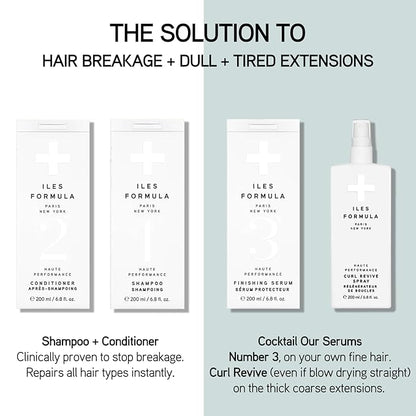 ILES FORMULA Extension Pack – Shampoo + Conditioner + Finishing Serum + Curl Revive Spray & Conditioner Distribution Comb in Faux Leather Beauty Bag (6-Piece Set) - Sulfate, Silicone & Paraben Free