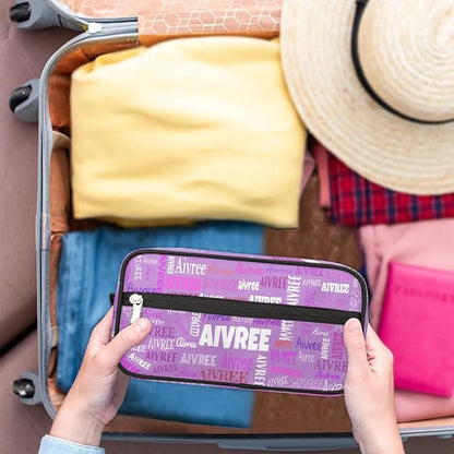 Personalized Name Toiletry Bag, Large Travel Cosmetic Bag Portable Makeup Organizer Bag for Women Bathroom Shower Essentials, Orchid Purple Color, Colorful Names Ranked