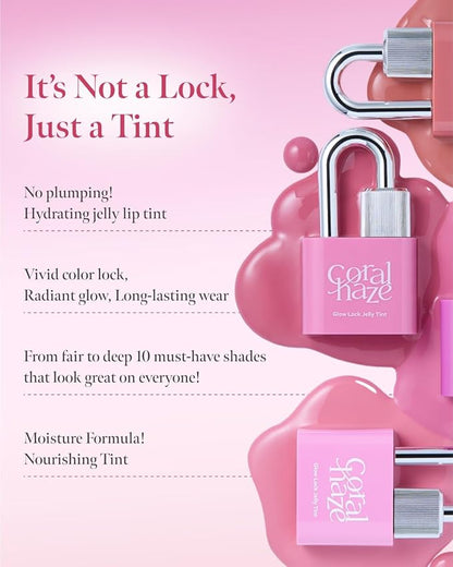 CORLAHAZE Glow Lock Jelly Tint 108 Juicy 4g, Hydrating Jelly Glow Lip Stain, Glass-Like Shine Lip Gloss, Long-Lasting Color, Moisturizing Lip Enhancer, Collectible Lock-Shaped Design, Korean Makeup