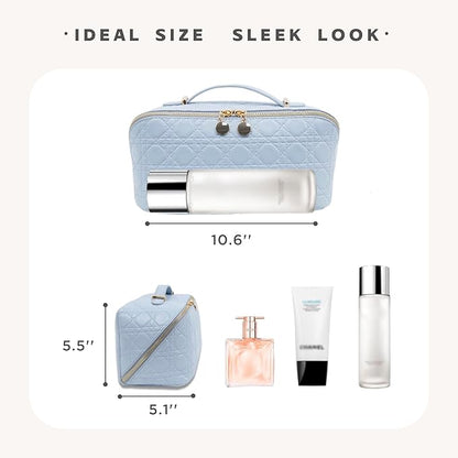 Travel Makeup Bag – Large Cosmetic Organizer with Waterproof PU Leather, Smooth Double Zipper & Tear-Resistant Lining, Toiletry Pouch for Women (Ice)