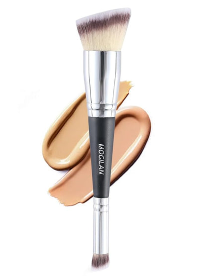 Professional Dual-Ended Makeup Brush - Buff, Blend & Perfect Foundation, Concealer, and Cream Products for Seamless Makeup Application Vegan Face Brush, Black