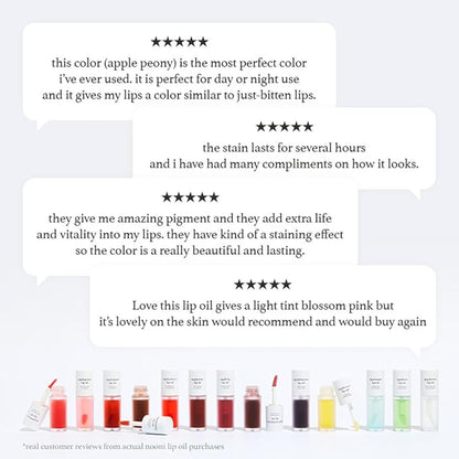 NOONI Korean Lip Oil - Applecherry | Long-Lasting, Moisturizing, Plumping, Revitalizing for Dry Lips, Waterproof, No Peel Off, Hydrating, Nourishing Crystal Clear, Stocking Stuffers, 0.12 FL Oz