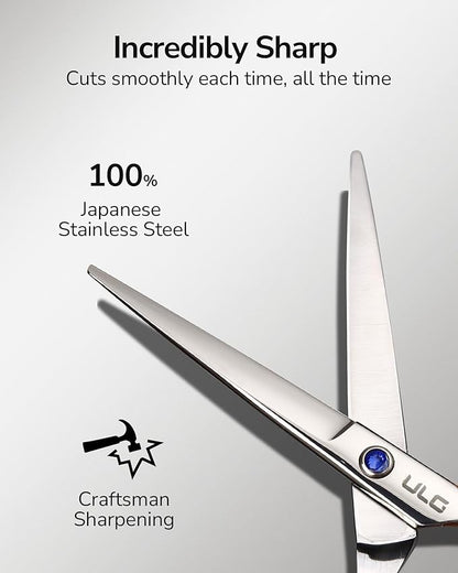 Hair Cutting Scissors for Left Hand, ULG Left-Handed Professional Hair Scissors 6.5-Inch Razor Edge Barber Shears for Salon and Home Hair Cutting Made of Japanese Stainless Steel, Blue Fingerhole Ring